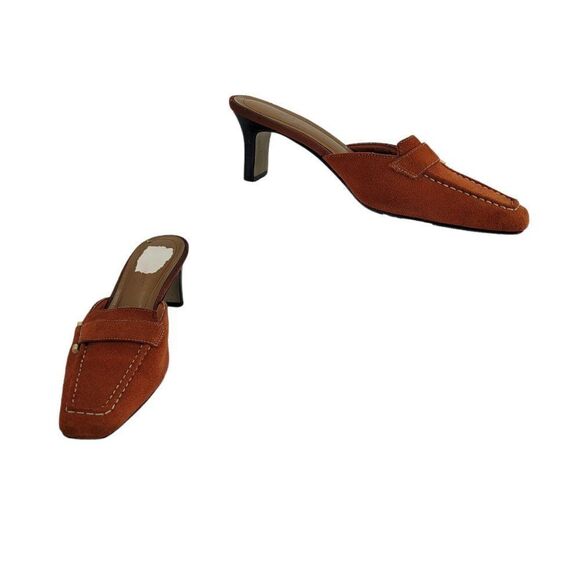 Vtg 90's LifeStride Leather Suede Square Toe Loafer Heeled Mules Orange Sz 7 - Picture 7 of 11